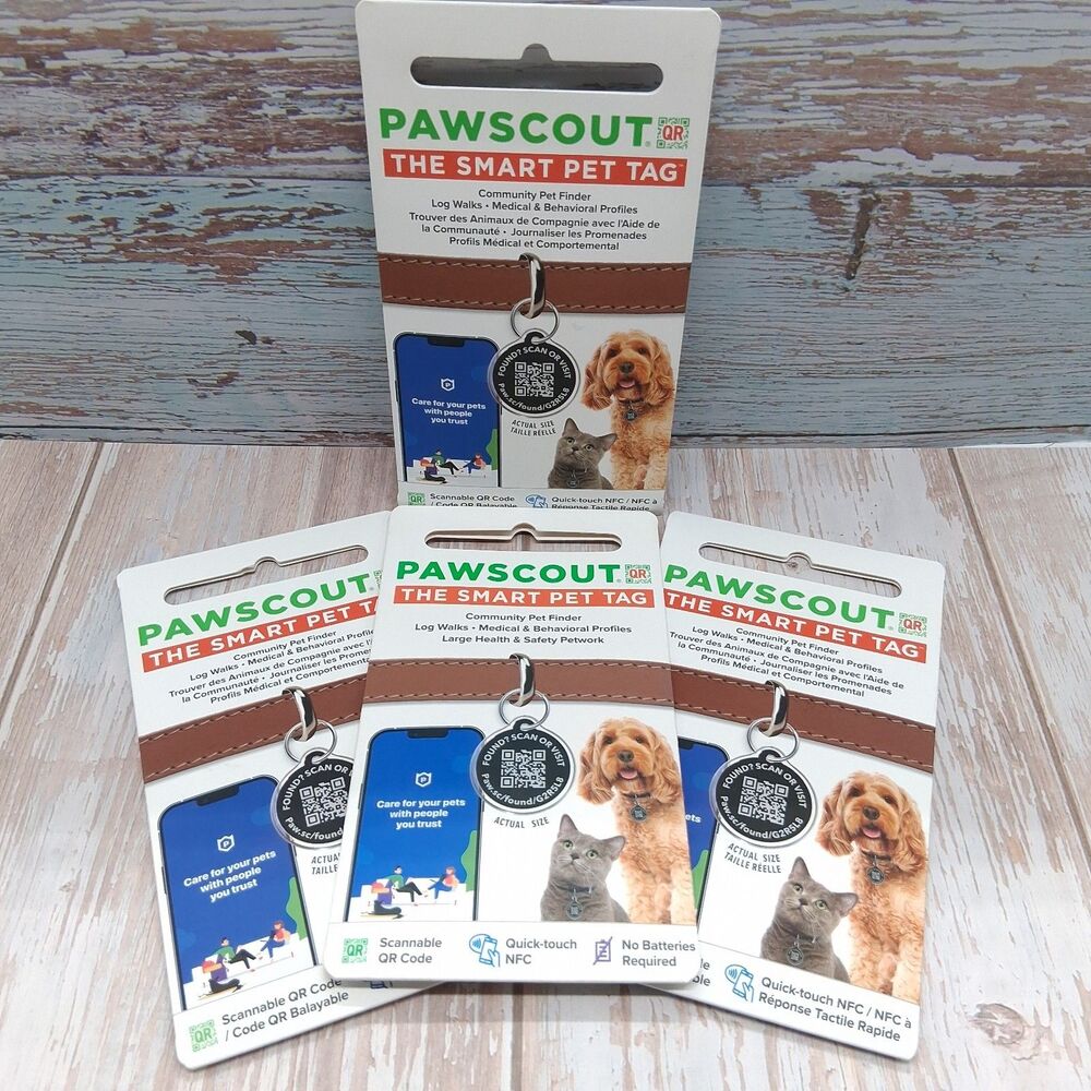 Lot Of 4 Pawscout QR The Smart Pet Tags Scannable QR Code Finder for Dogs & Cats